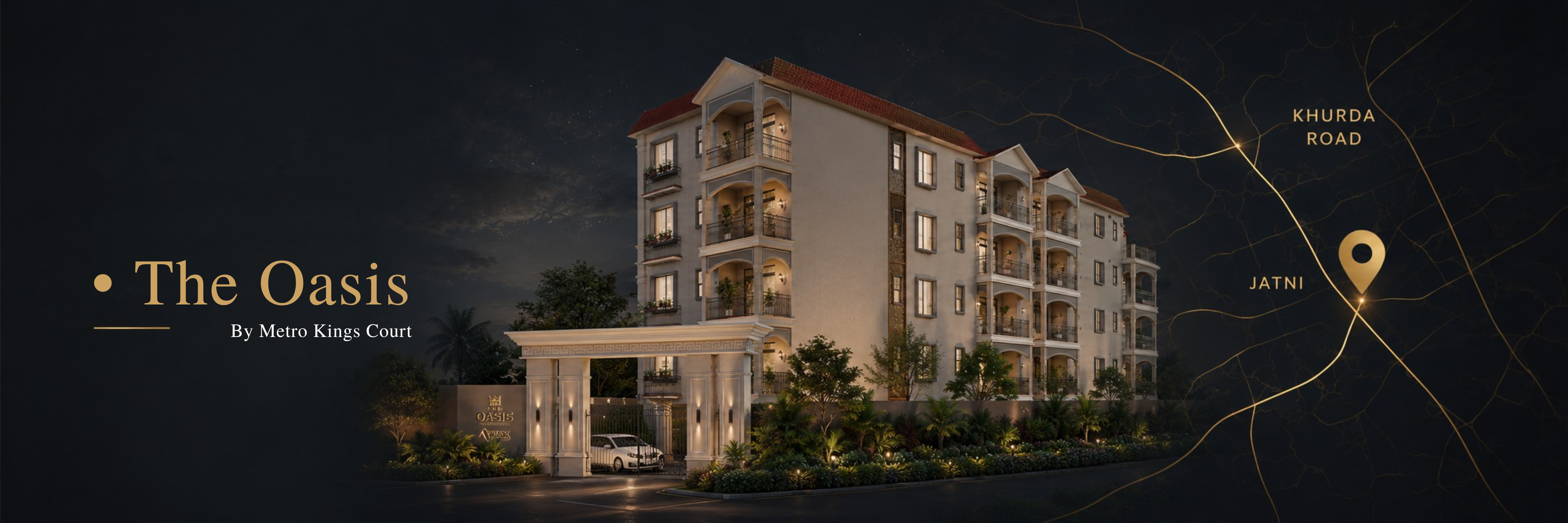 Oasis, Jatni location graphic showing the project render, Jatni and Khurda Road labels